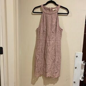 Entro Lace Halter Midi Dress in Soft Pink